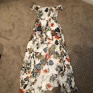 Off the shoulder floral maxi dress with romper
